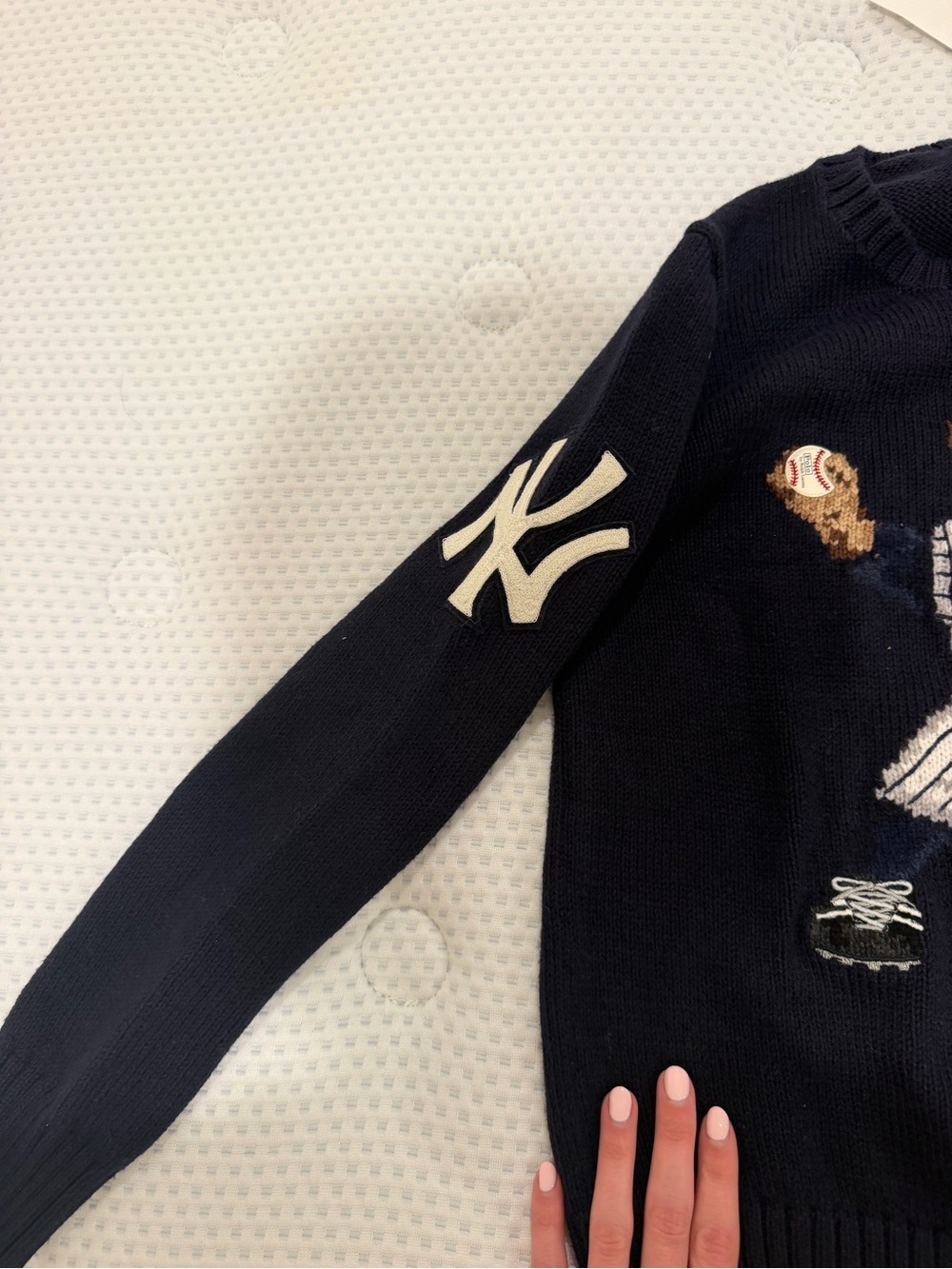 Ralph Lauren Kids Navy Polo Bear Baseball Sweater 10-12 - Picture 2 of 5